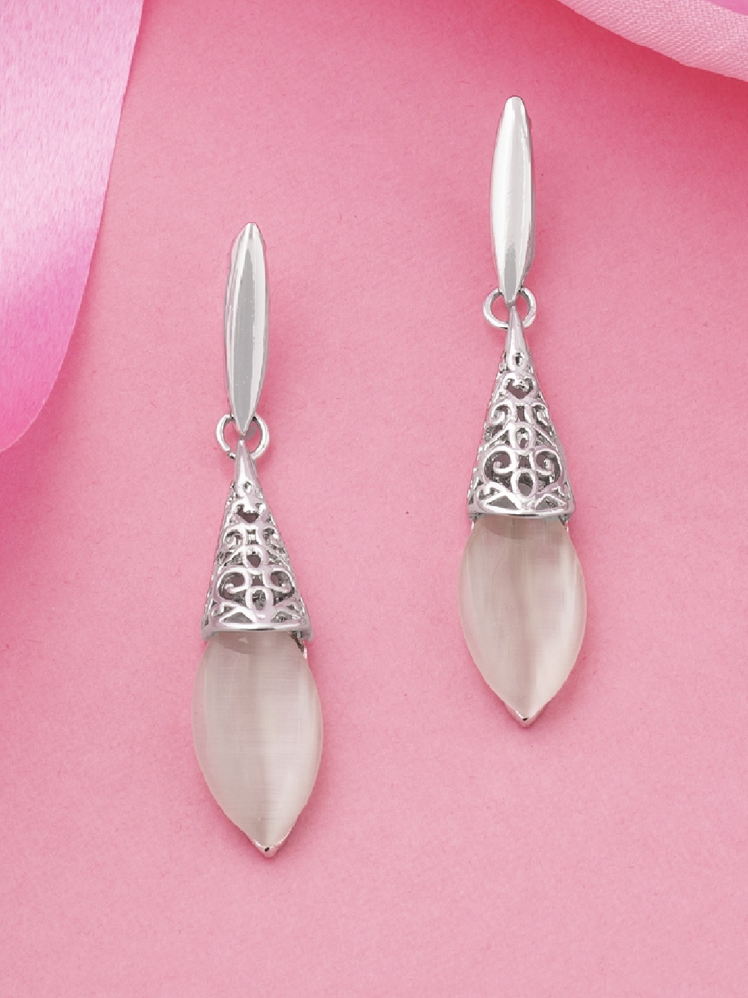

Estele Rhodium Plated Alluring Drop Earrings, White