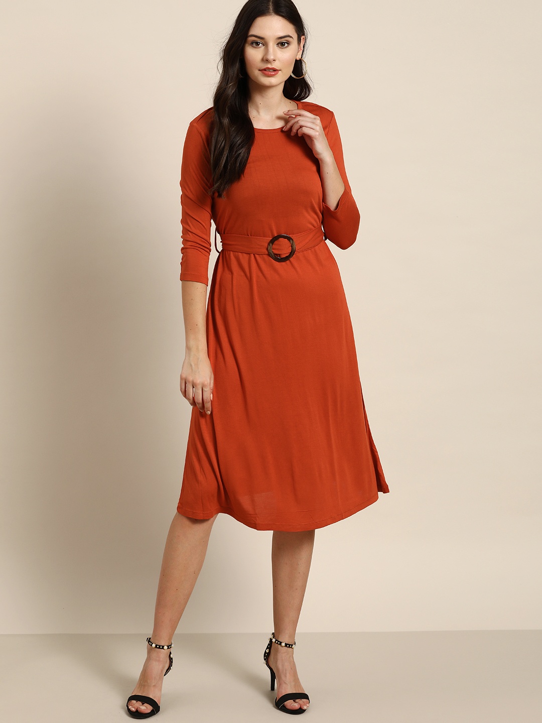 

all about you Women Rust Orange Solid A-Line Dress