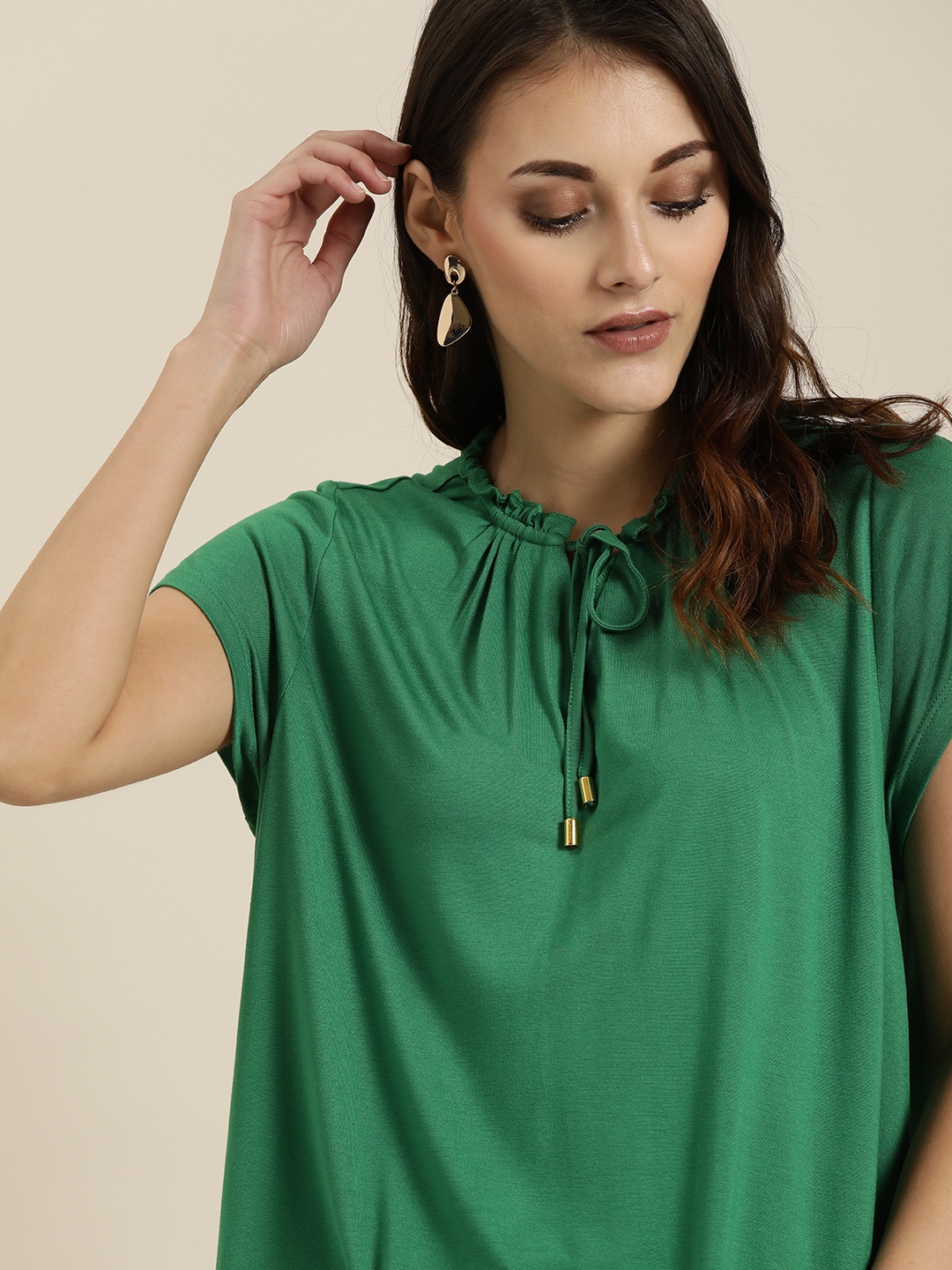 

all about you Women Green Embroidered Denim Top