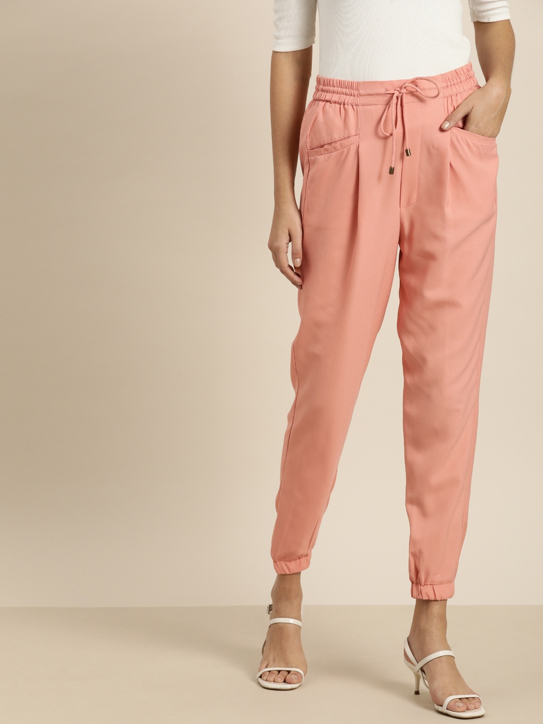 

all about you Women Peach-Coloured Slim Fit Solid Joggers