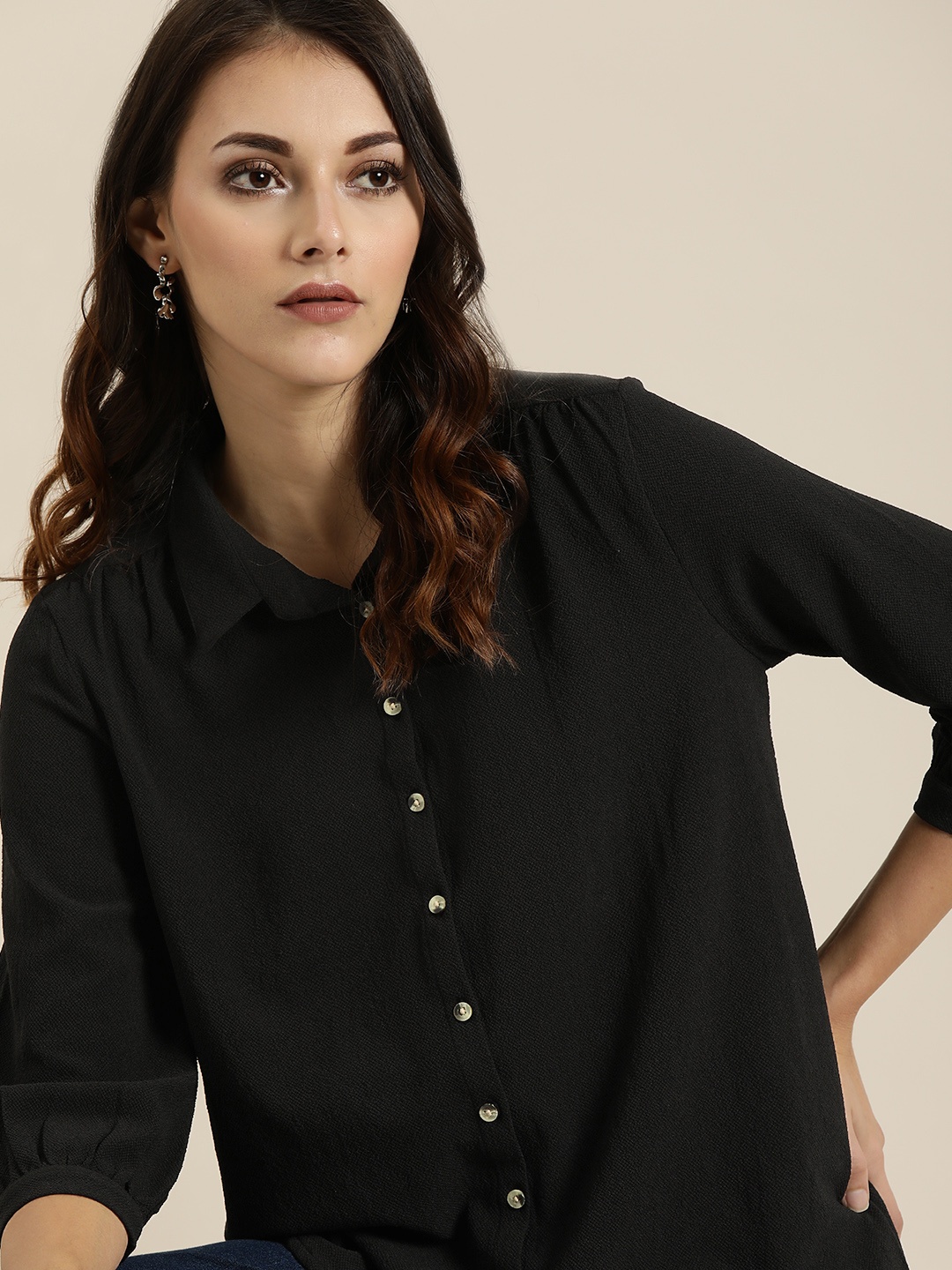 

all about you Women Black Regular Fit Solid Casual Shirt