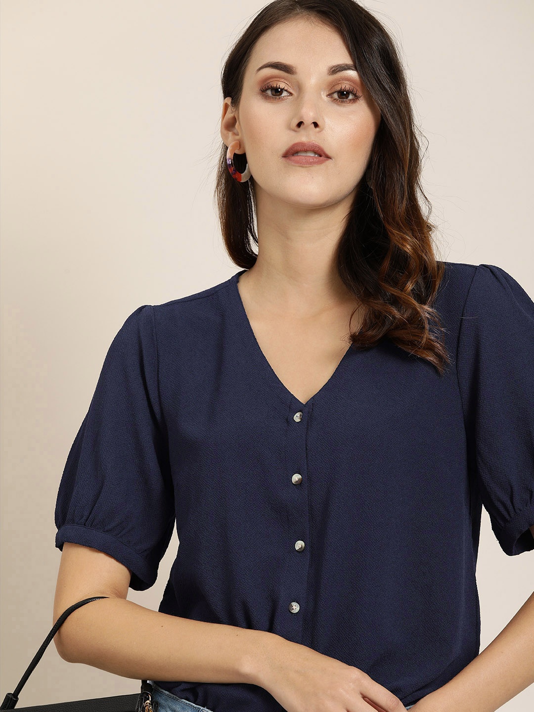 

all about you Women Navy Blue Solid Top