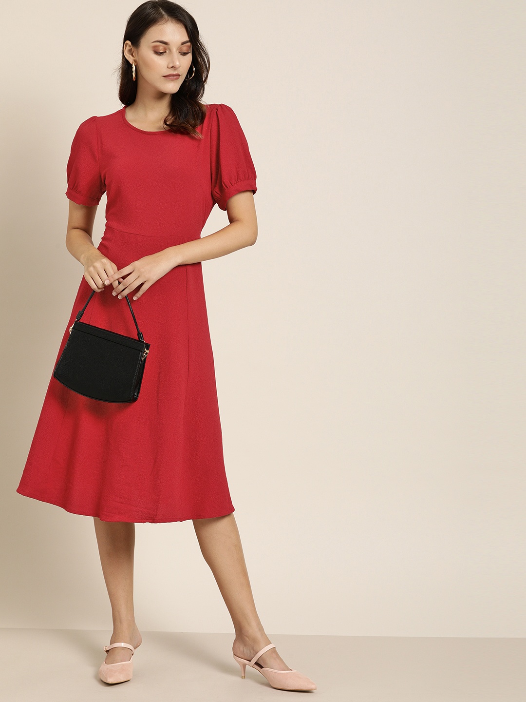 

all about you Red Stretchable Fit and Flare Dress