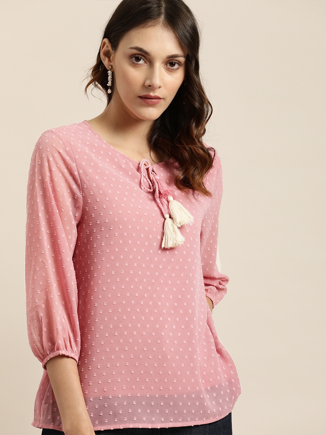

all about you Women Pink Self Design Regular Top