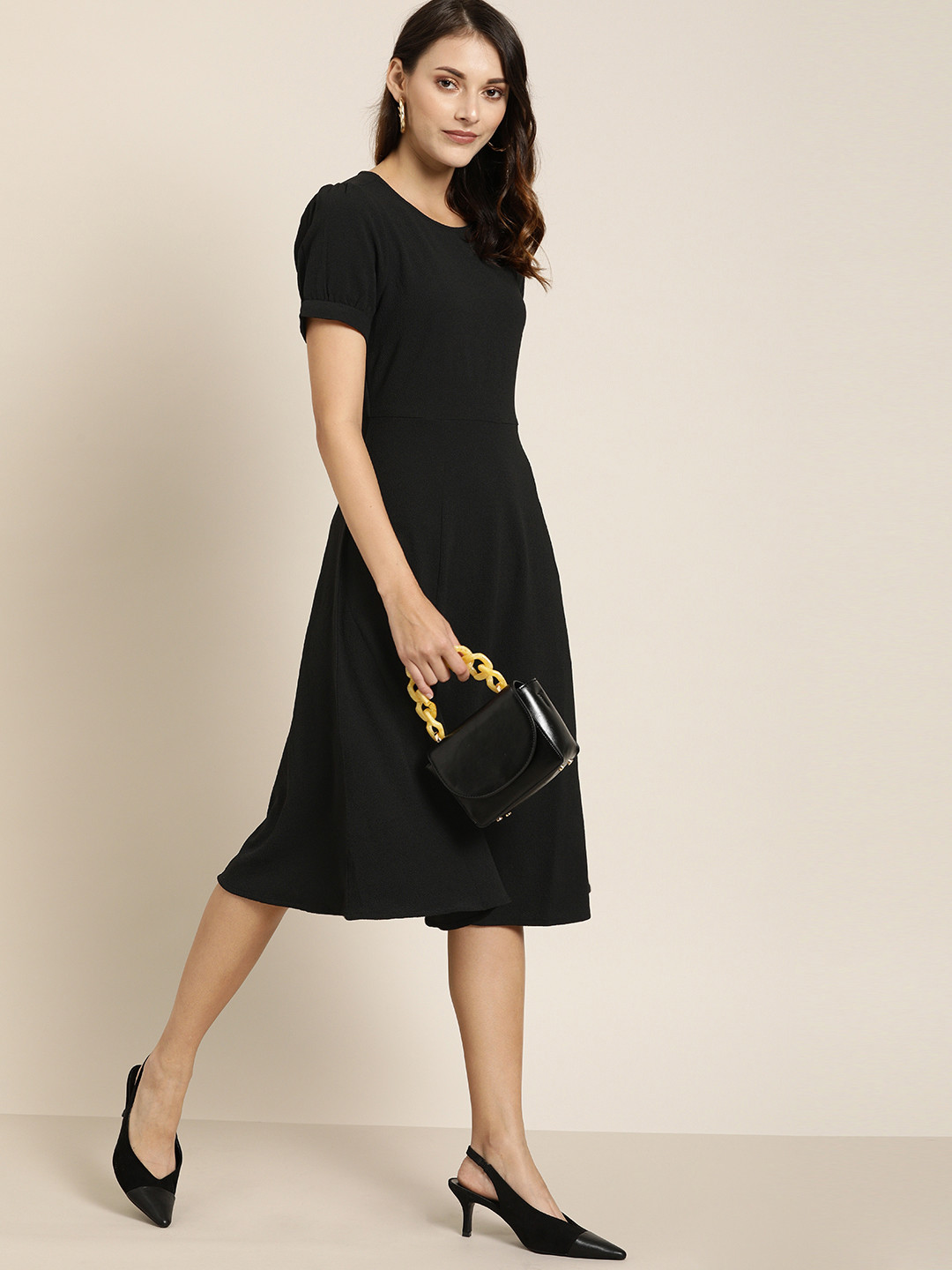 

all about you Black Stretchable Fit and Flare Dress