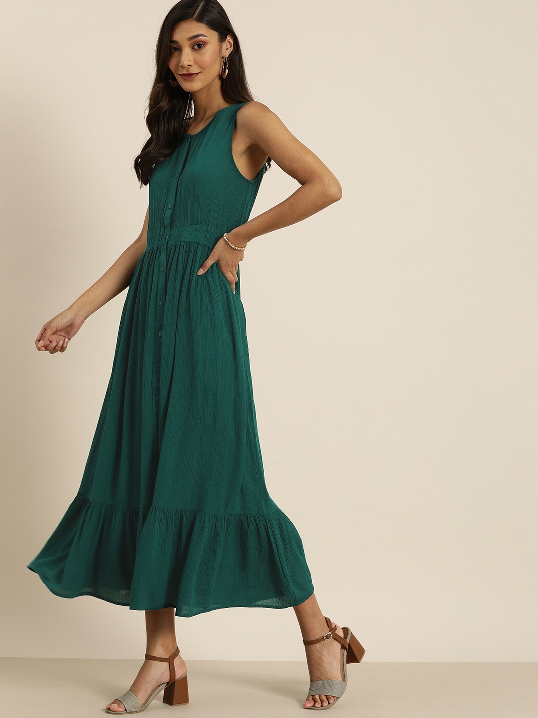 

all about you Women Teal Green Solid A-Line Dress