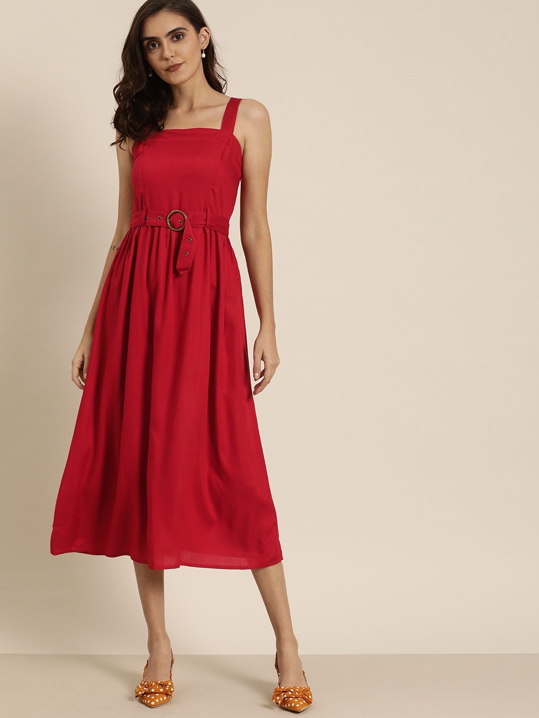 

all about you Women Red Solid Fit and Flare Dress