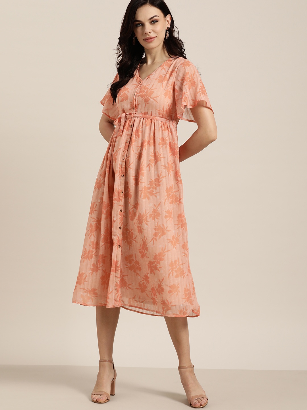 

all about you Women Peach-Coloured Floral Print A-Line Dress