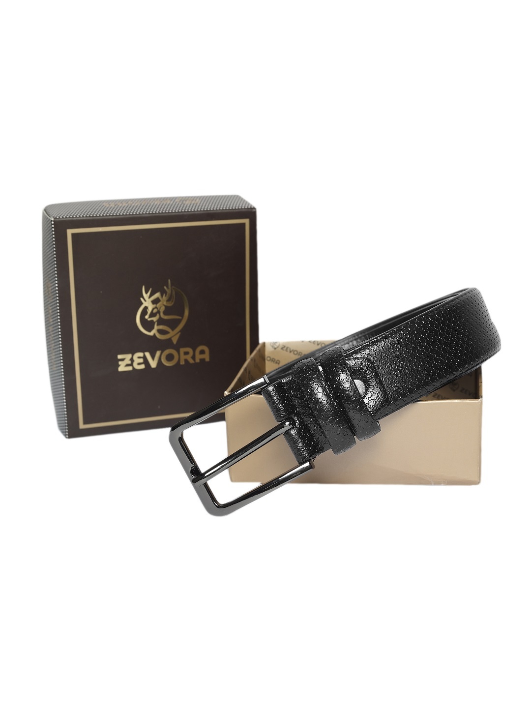 

ZEVORA Men Black Textured Belt
