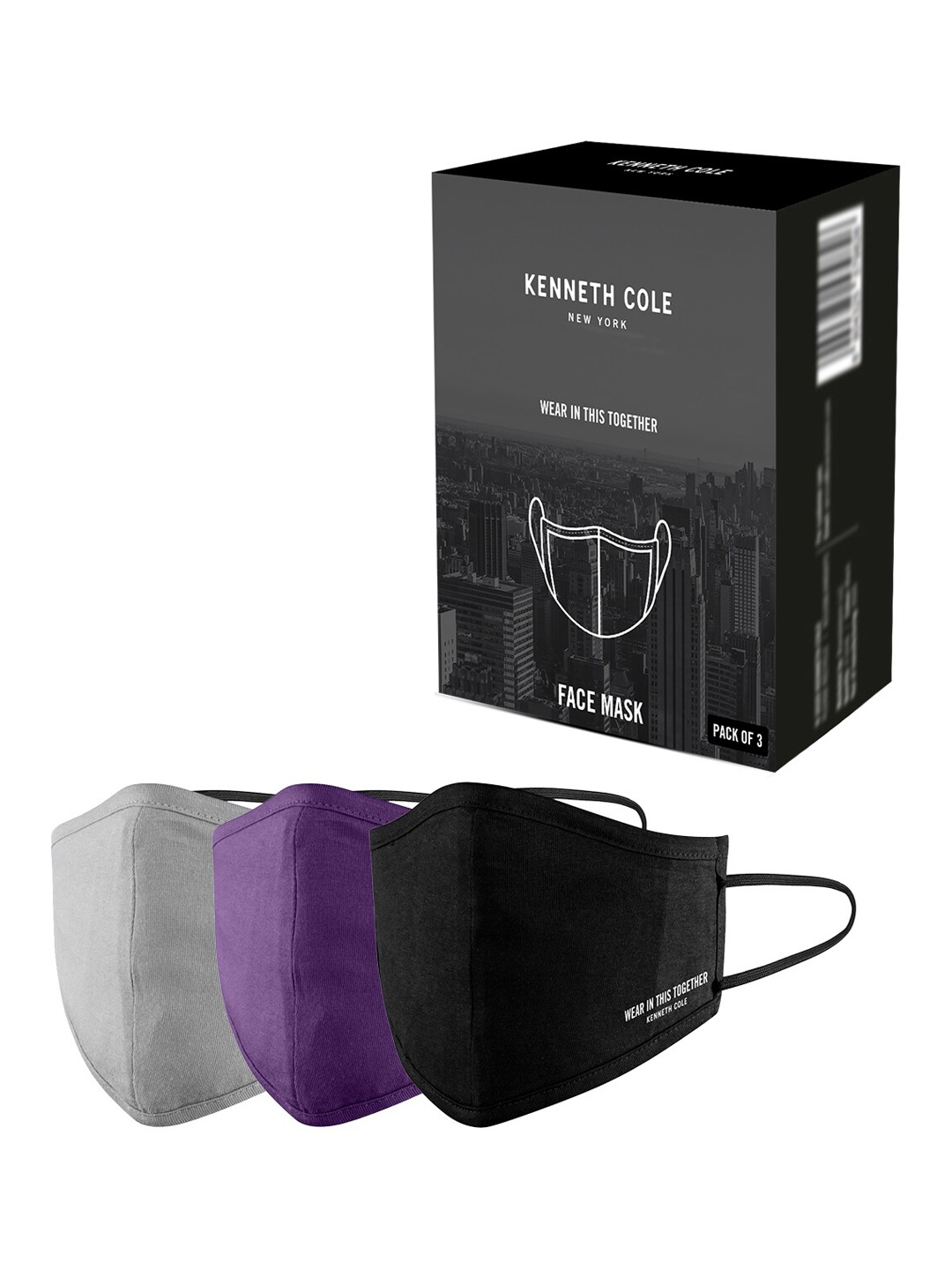 

Kenneth Cole Unisex Pack Of 3 Multicoloured Reusable 6-Ply Cloth Masks, Grey