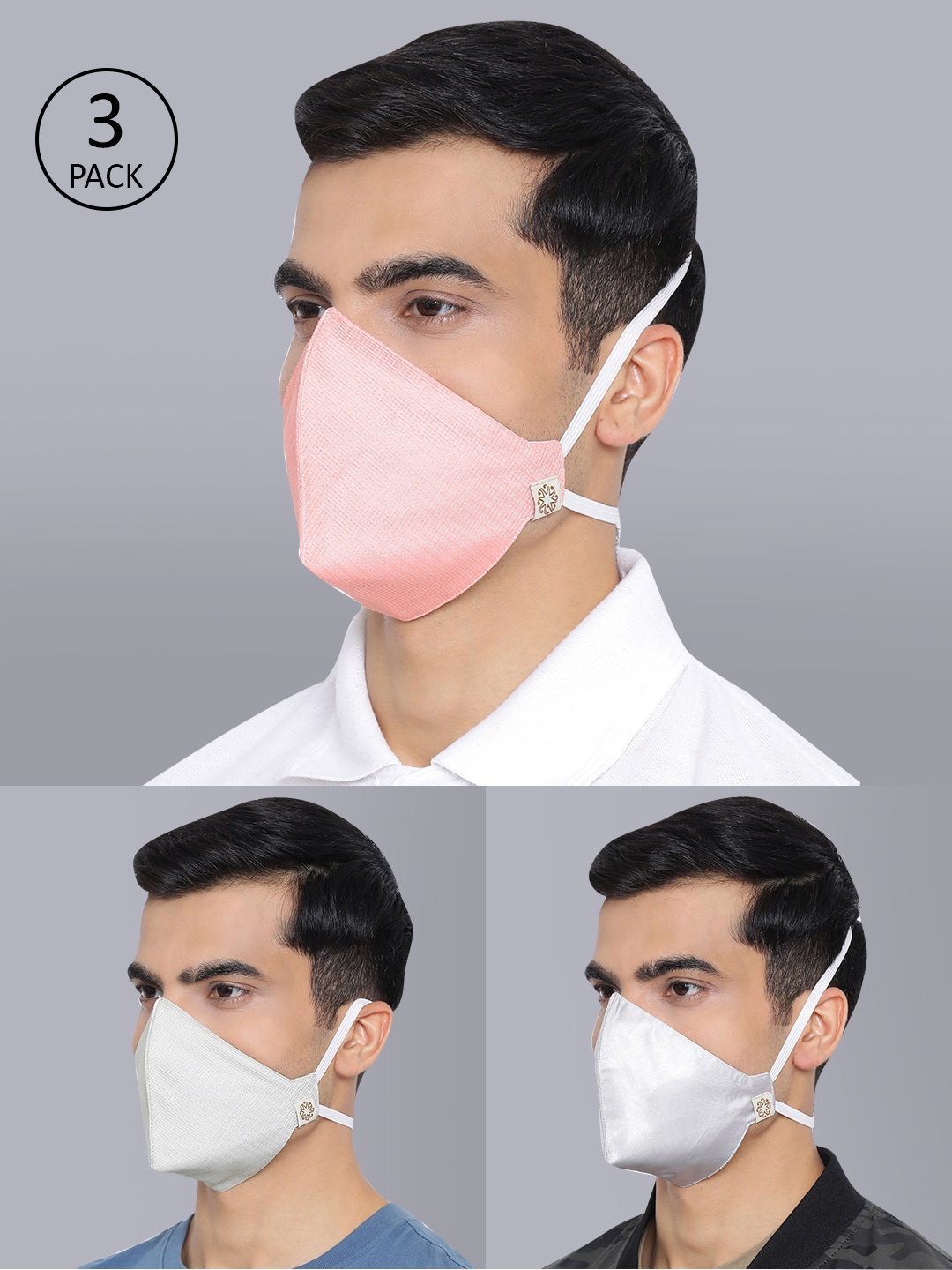 

VASTRAMAY Unisex Pack Of 3 Green & Pink 3-Ply Reusable Cloth Mask