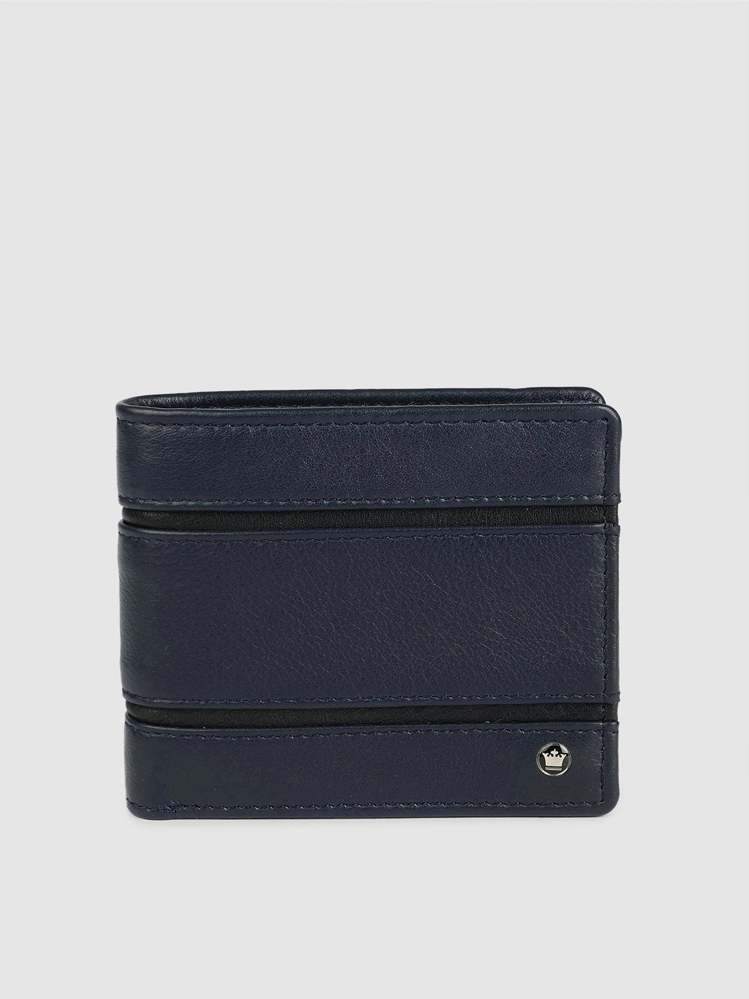 

Louis Philippe Men Navy Blue Solid Leather Two Fold Wallet