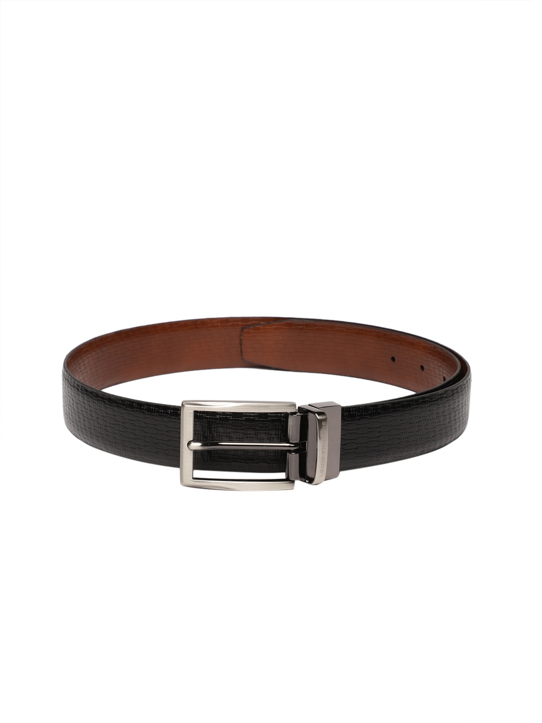 

Louis Philippe Men Black & Brown Reversible Textured Leather Belt