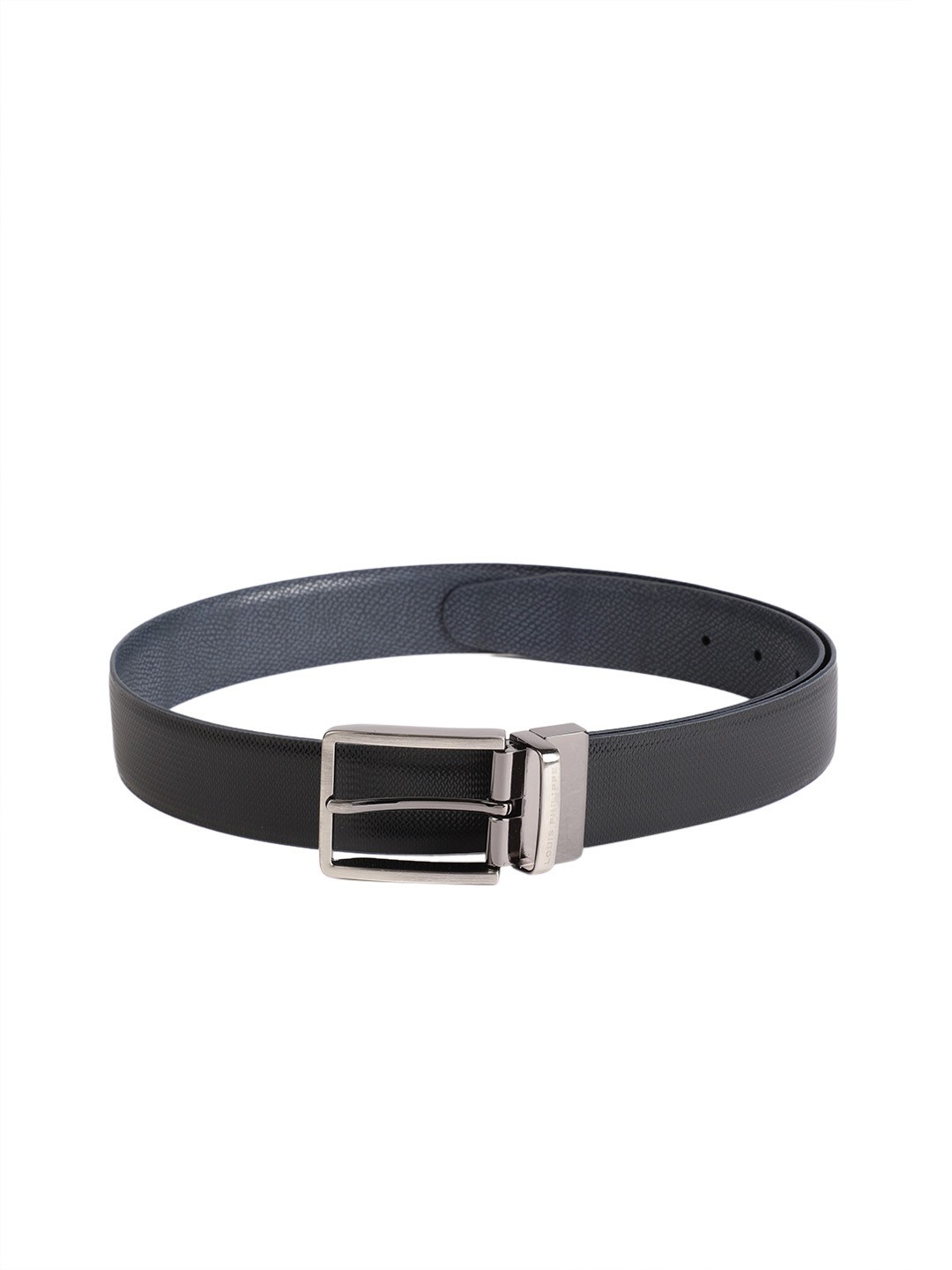 

Louis Philippe Men Black & Navy Blue Textured Reversible Leather Belt