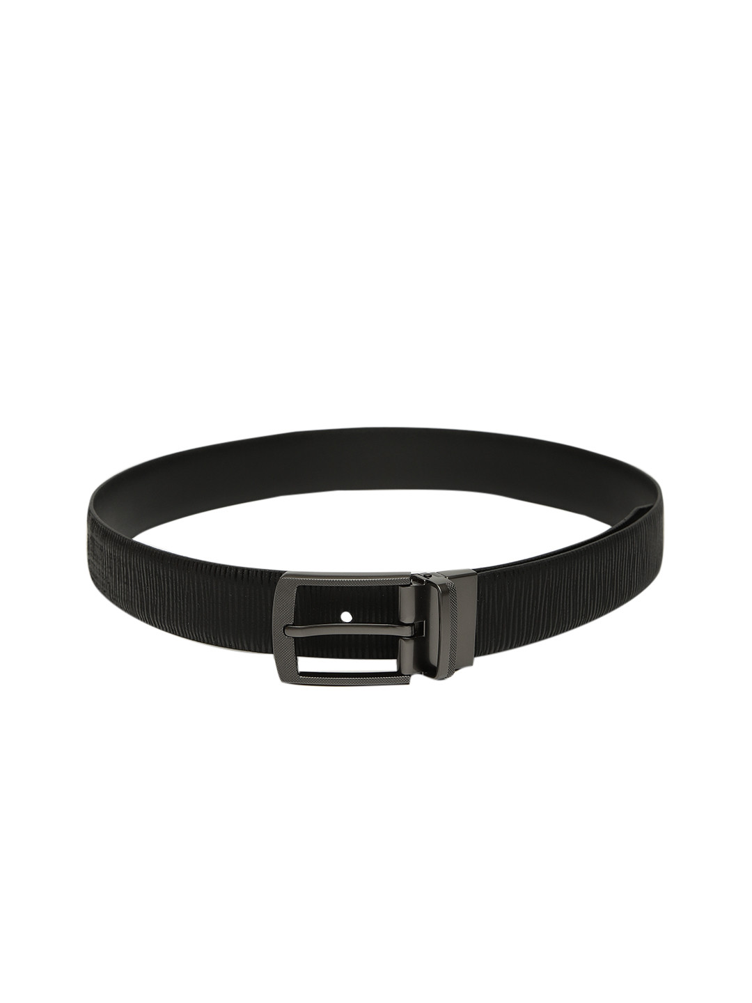 

Louis Philippe Men Black Textured Reversible Leather Belt