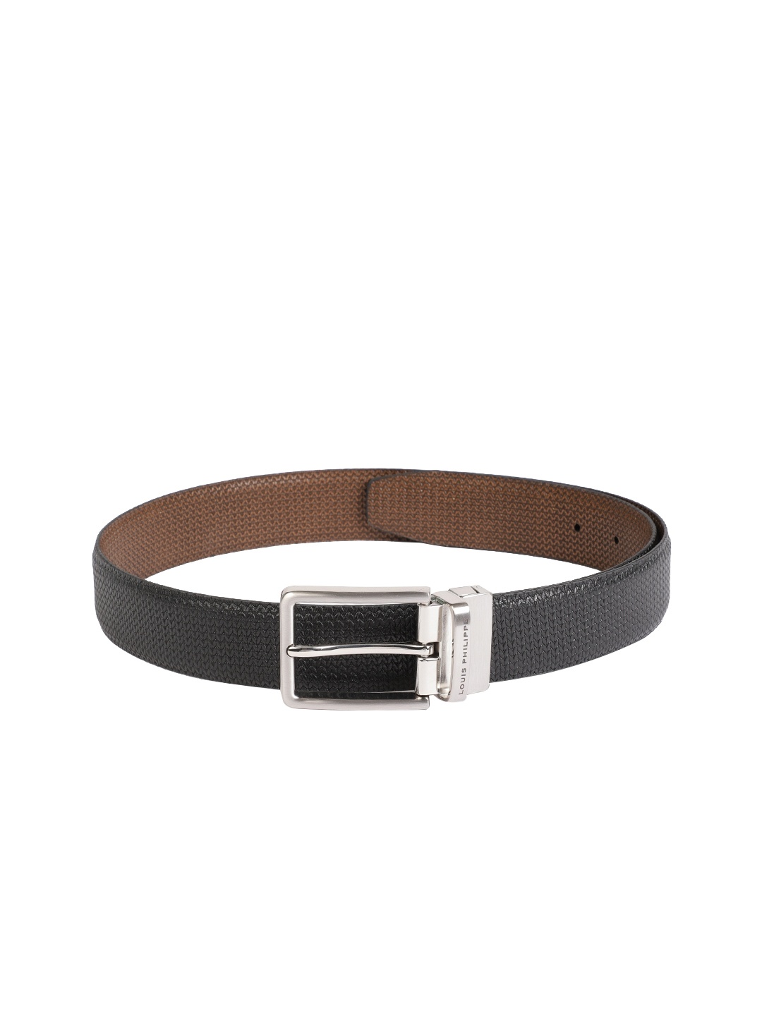 

Louis Philippe Men Black & Brown Reversible Textured Leather Belt