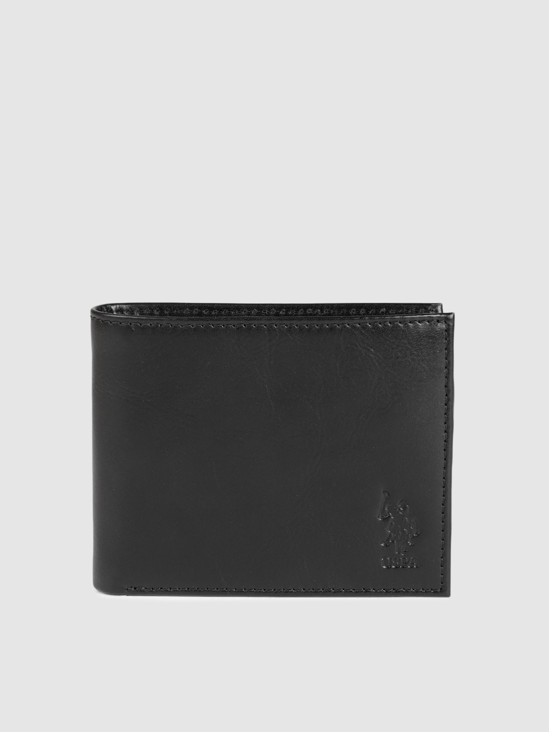 

U.S. Polo Assn. Men Black Solid Two Fold Leather Wallet