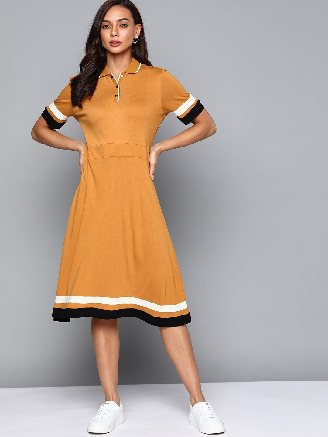 

Chemistry Mustard Yellow Solid A-Line Dress