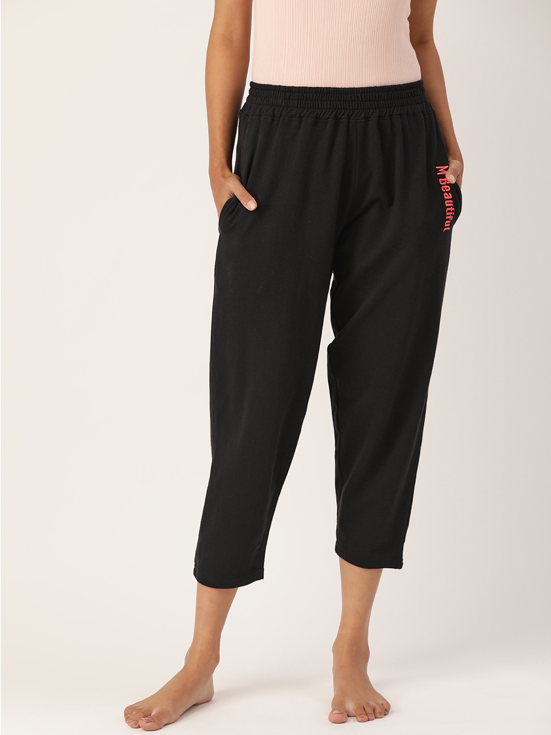 

MBeautiful Women Black Comfort Fit Solid Lounge Pants