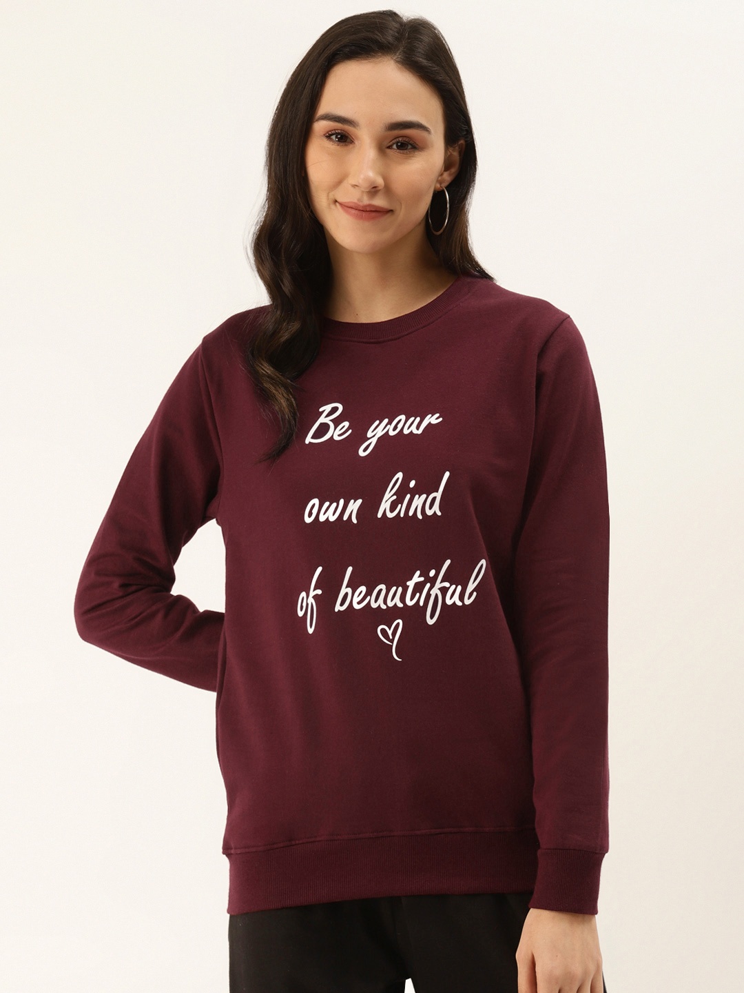 

MBeautiful Women Burgundy & White Pure Cotton Printed Sweatshirt