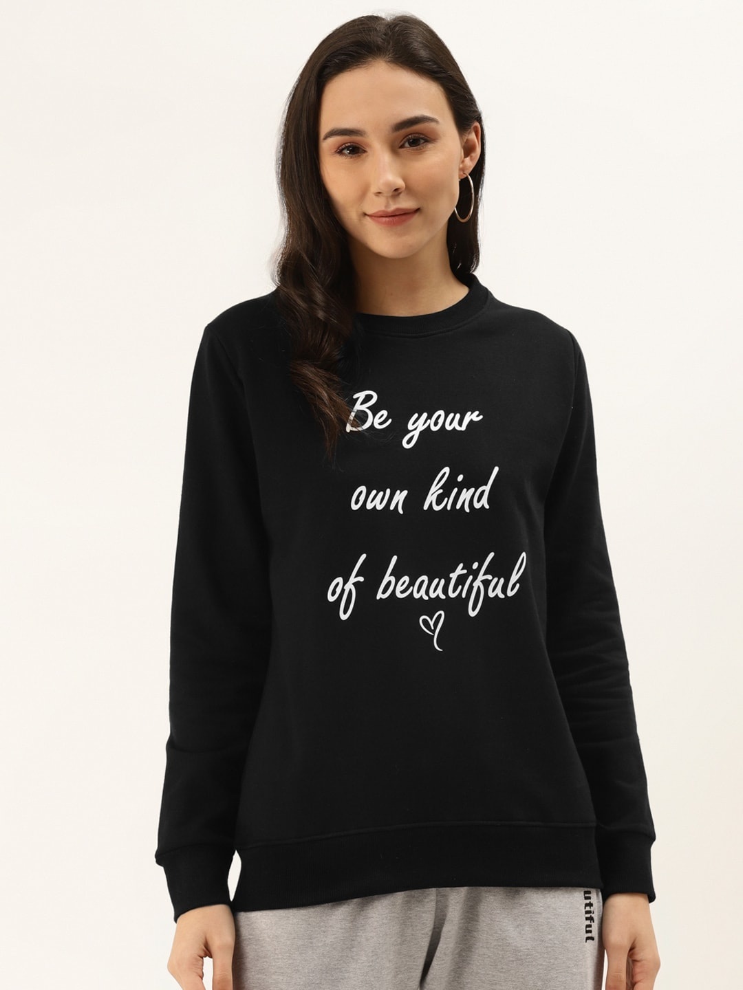 

MBeautiful Women Black & White Pure Cotton Printed Sweatshirt