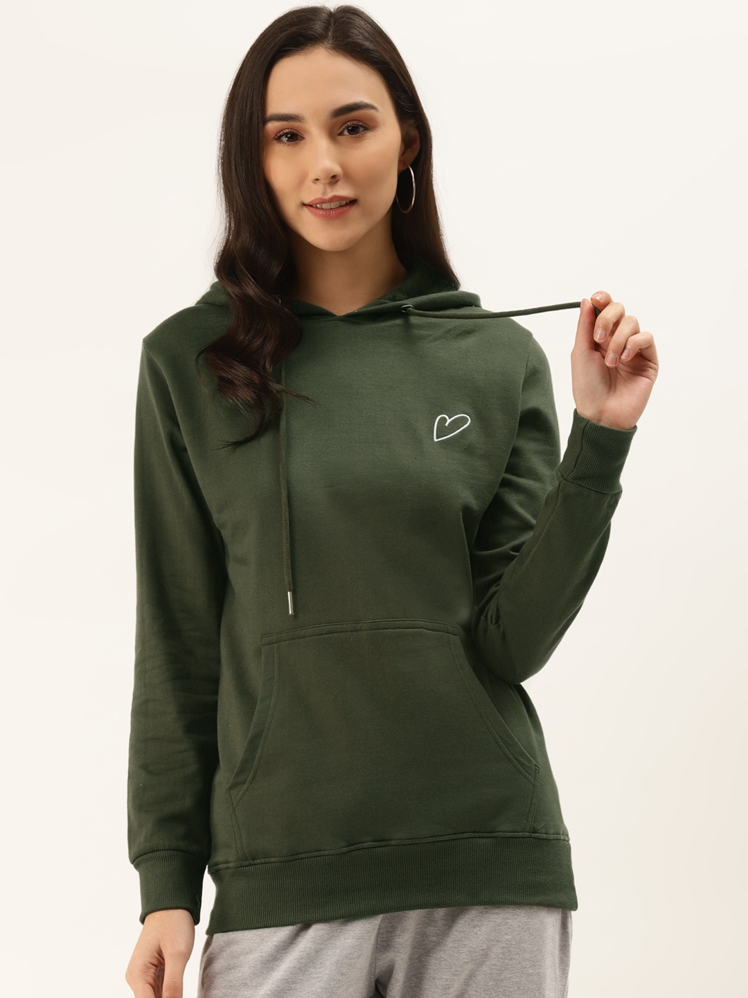 

MBeautiful Women Olive Green Solid Hooded Sweatshirt