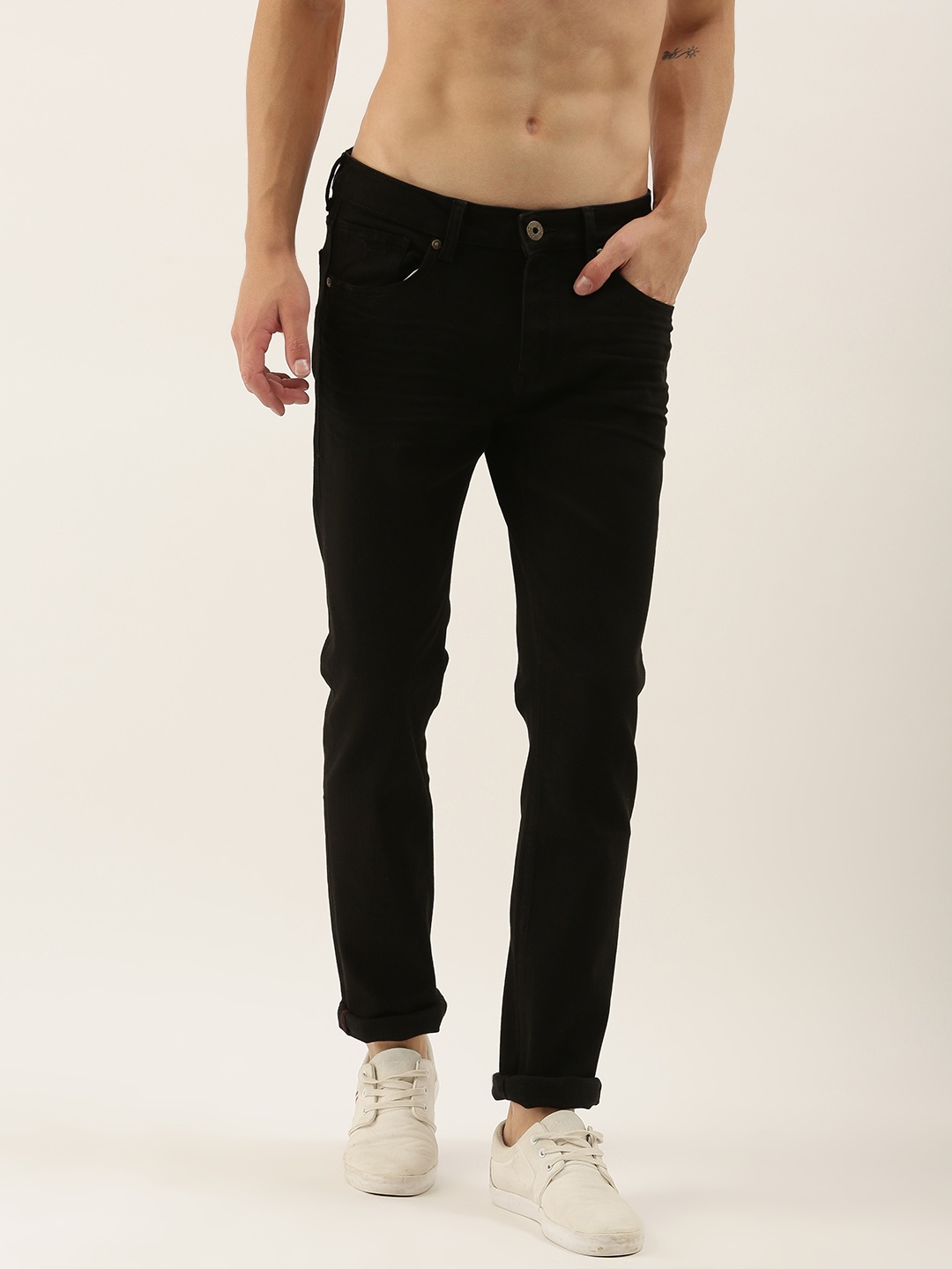 

Flying Machine Men Black Slim Tapered Fit Michael Mid-Rise Clean Look Stretchable Jeans