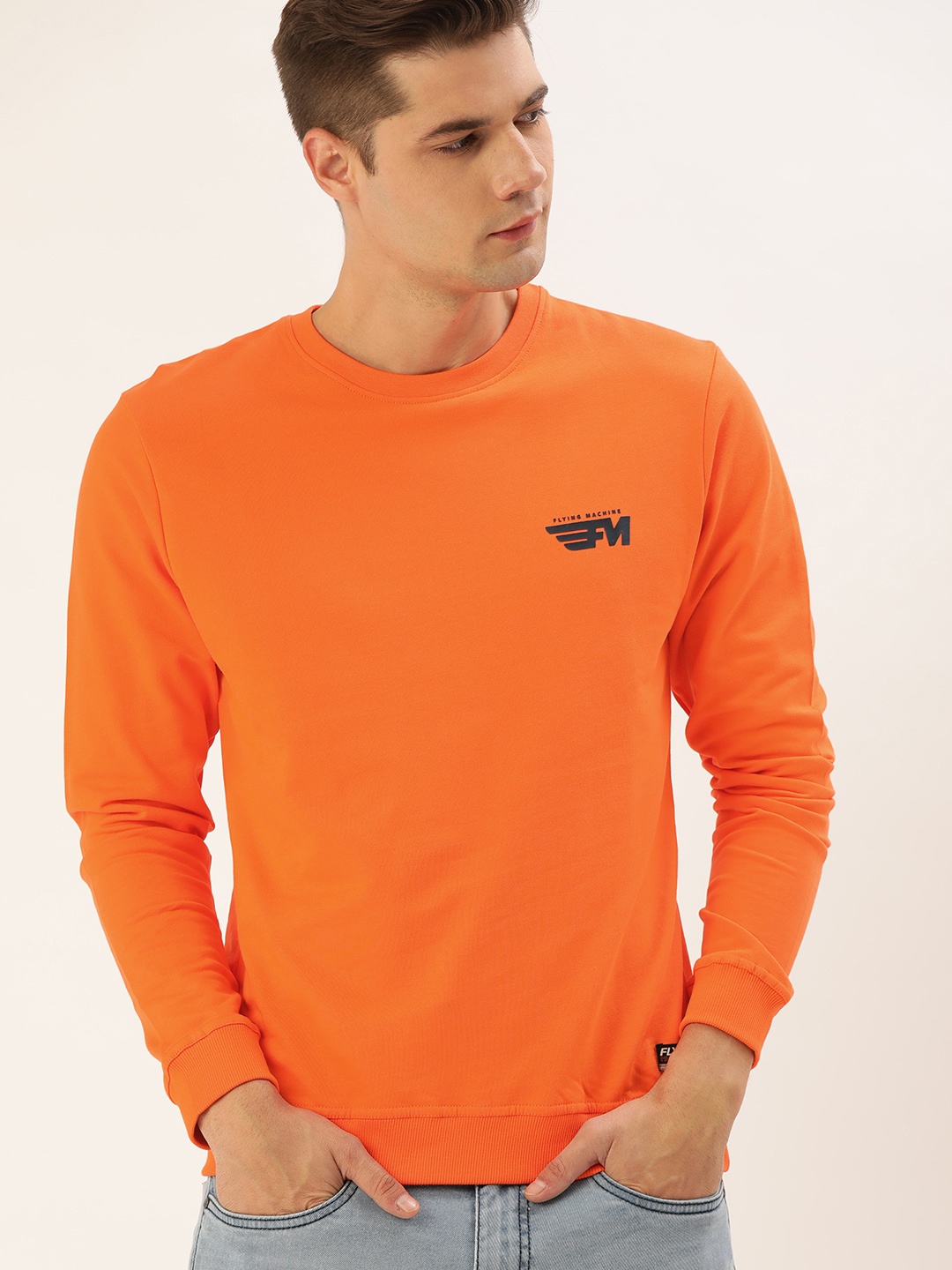 

Flying Machine Men Orange Solid Sweatshirt