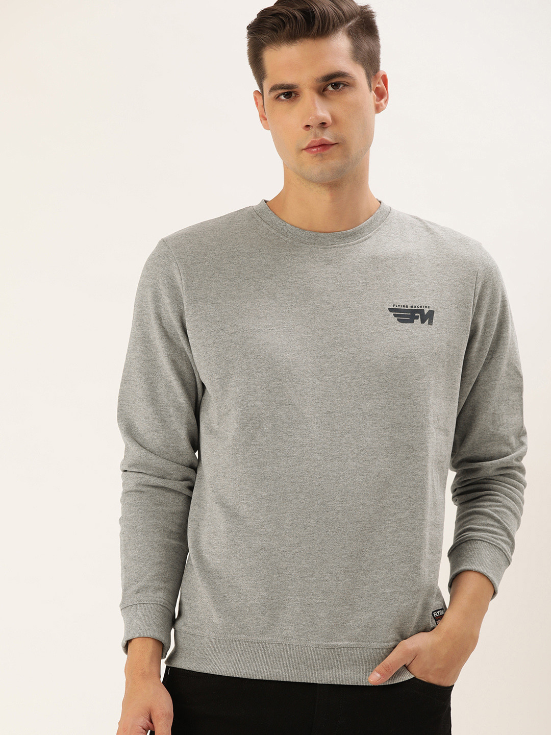 

Flying Machine Men Grey Solid Sweatshirt