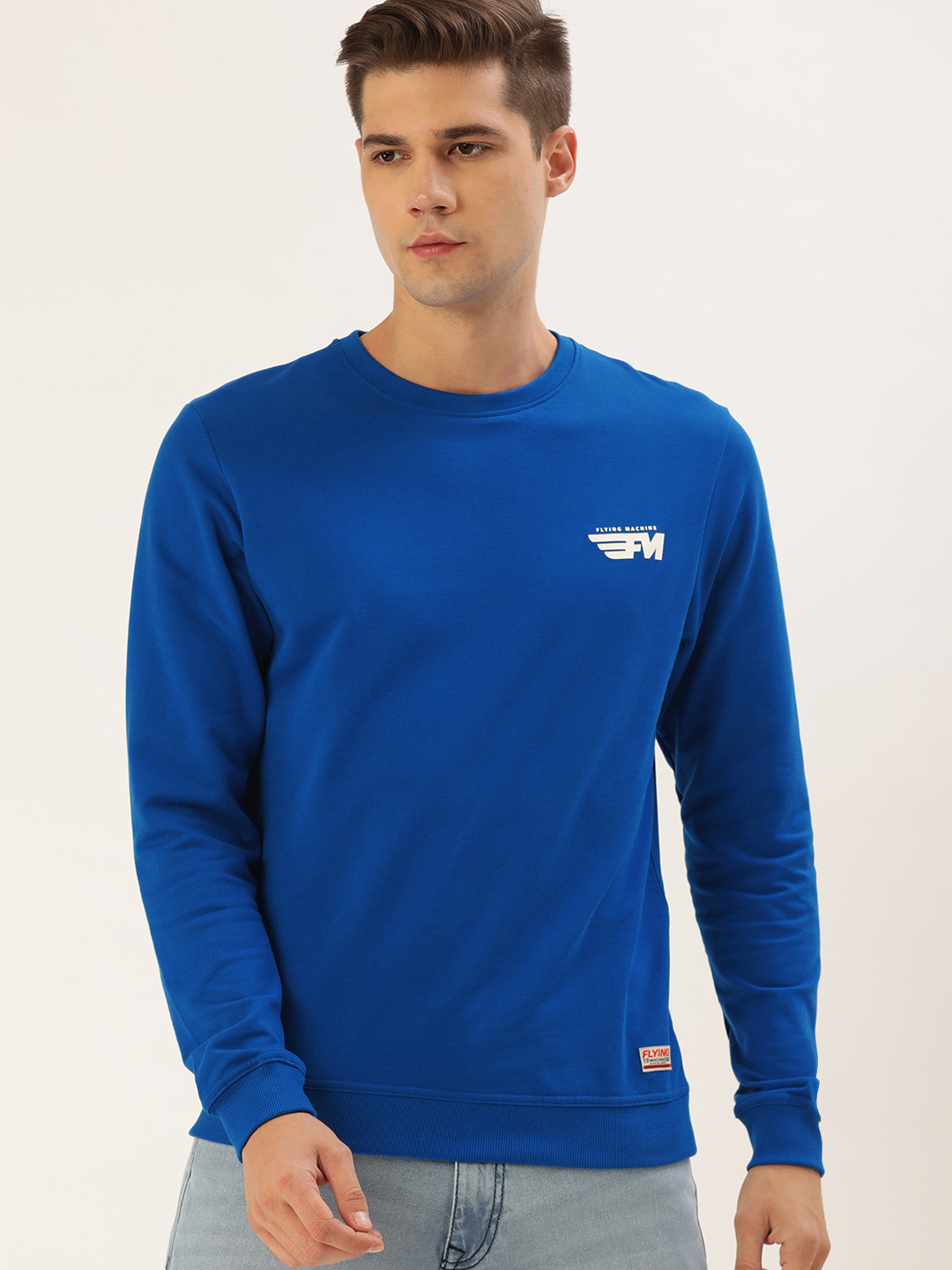 

Flying Machine Men Blue Sweatshirt with Printed Detail
