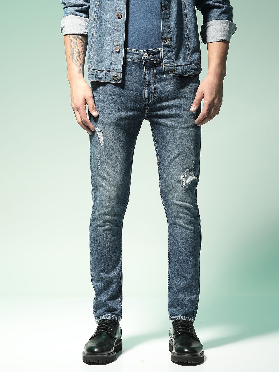 

Flying Machine Men Blue MJ Mankle Slim Fit Mid-Rise Clean Look Stretchable Jeans