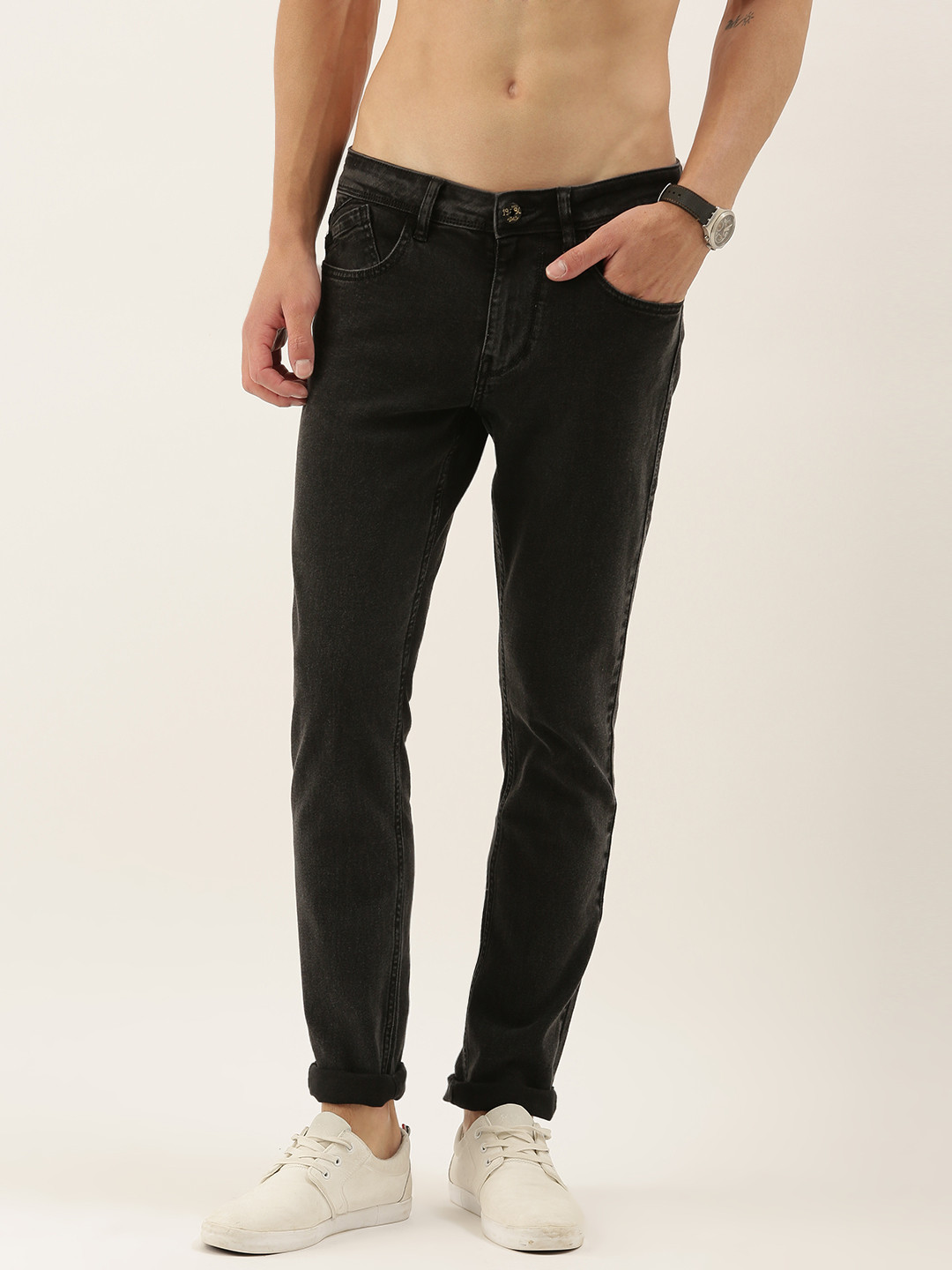 

Flying Machine Men Black Michael Slim Tapered Fit Low-Rise Clean Look Stretchable Jeans