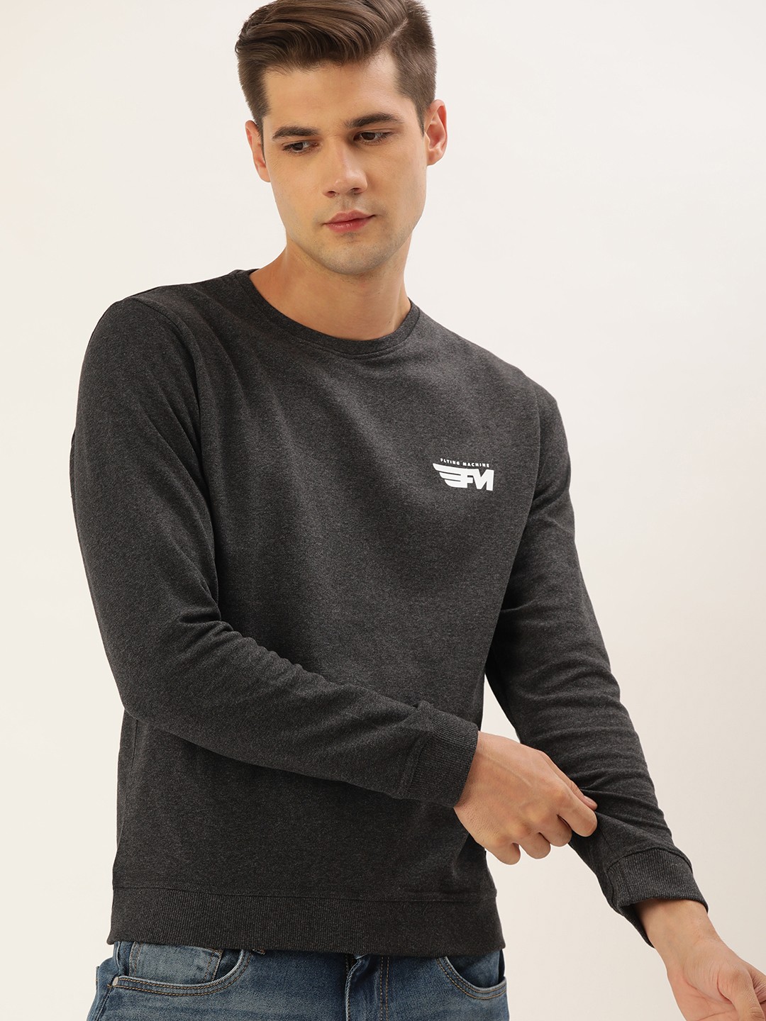 

Flying Machine Men Grey Solid Sweatshirt