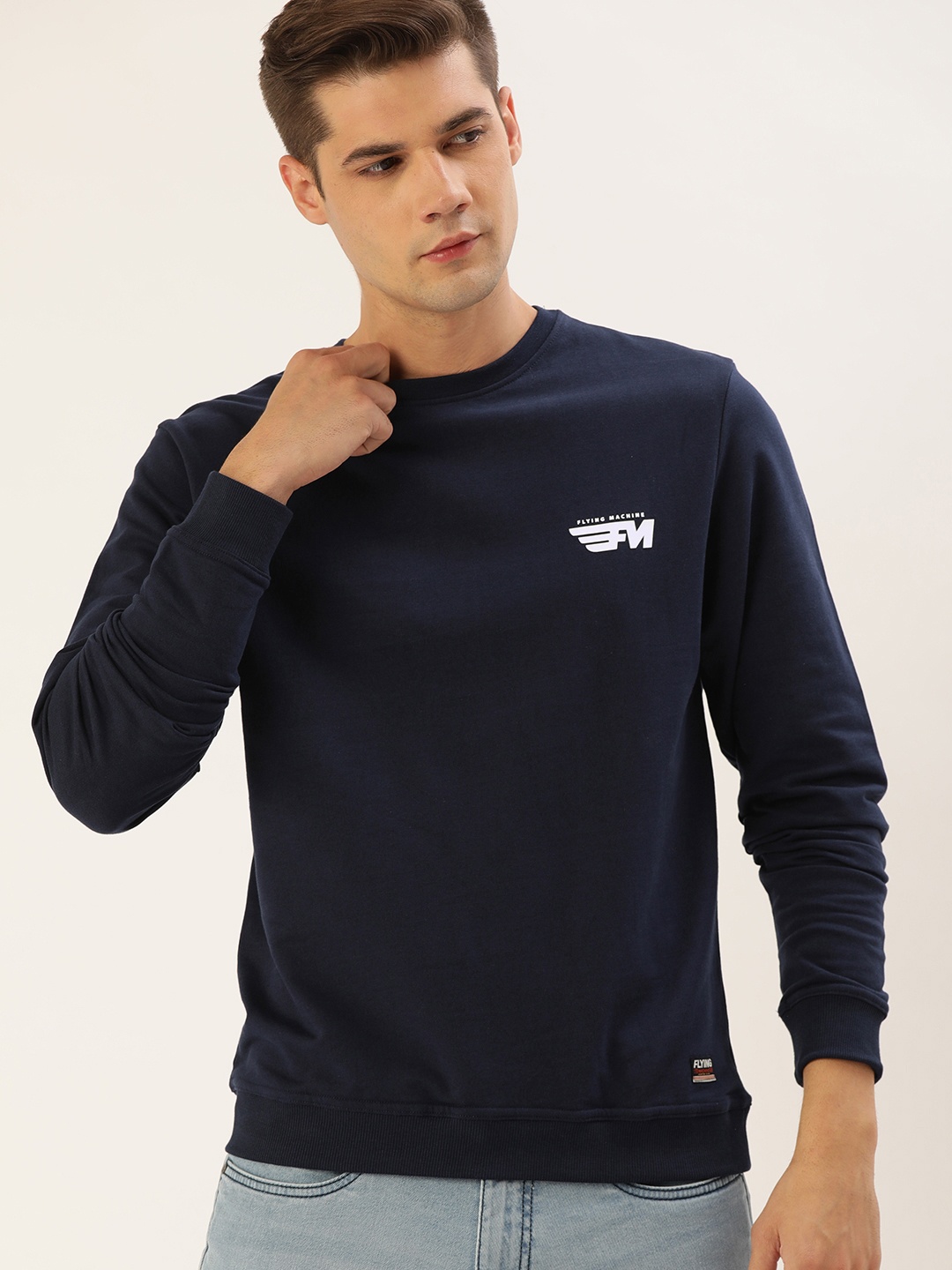 

Flying Machine Men Navy Blue Solid Sweatshirt