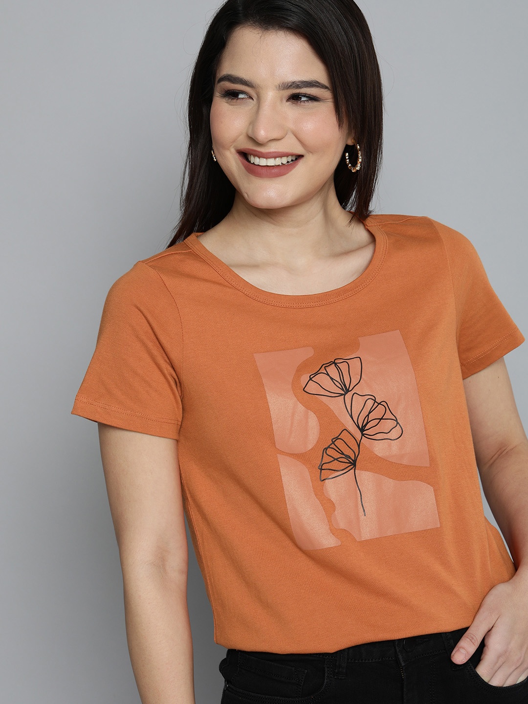 

Chemistry Women Hawaiiyan Sunset Printed T-shirt, Orange