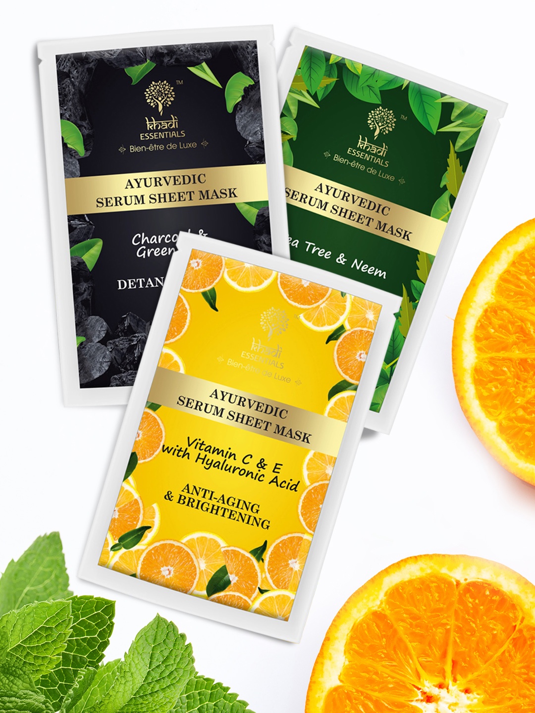 

KHADI ESSENTIALS Set of 3 Pure & Clear Skin Sheet Masks, Green