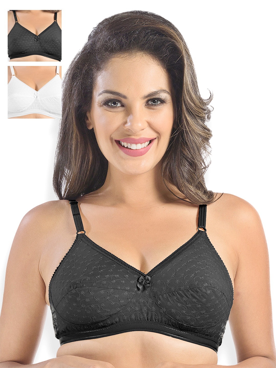 

Sonari Pack of 3 Embroidered Full-Coverage Bras, Black