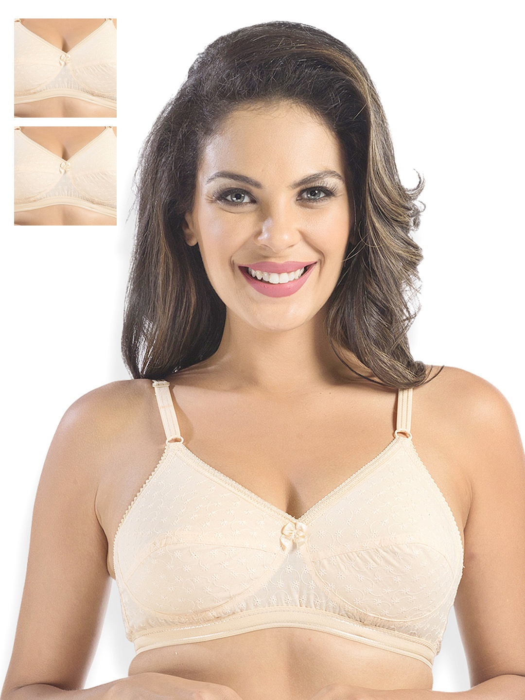 

Sonari Pack of 3 Embroidered Full-Coverage Bras, Nude