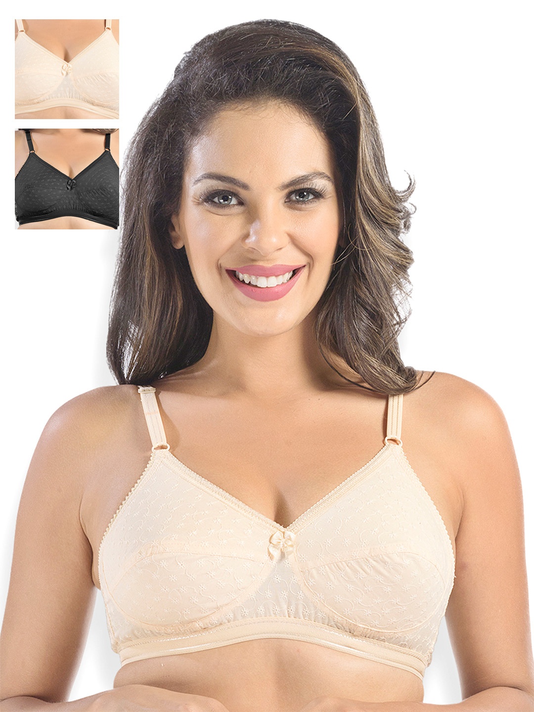 

Sonari Pack of 3 Embroidered Full-Coverage Bras, Black