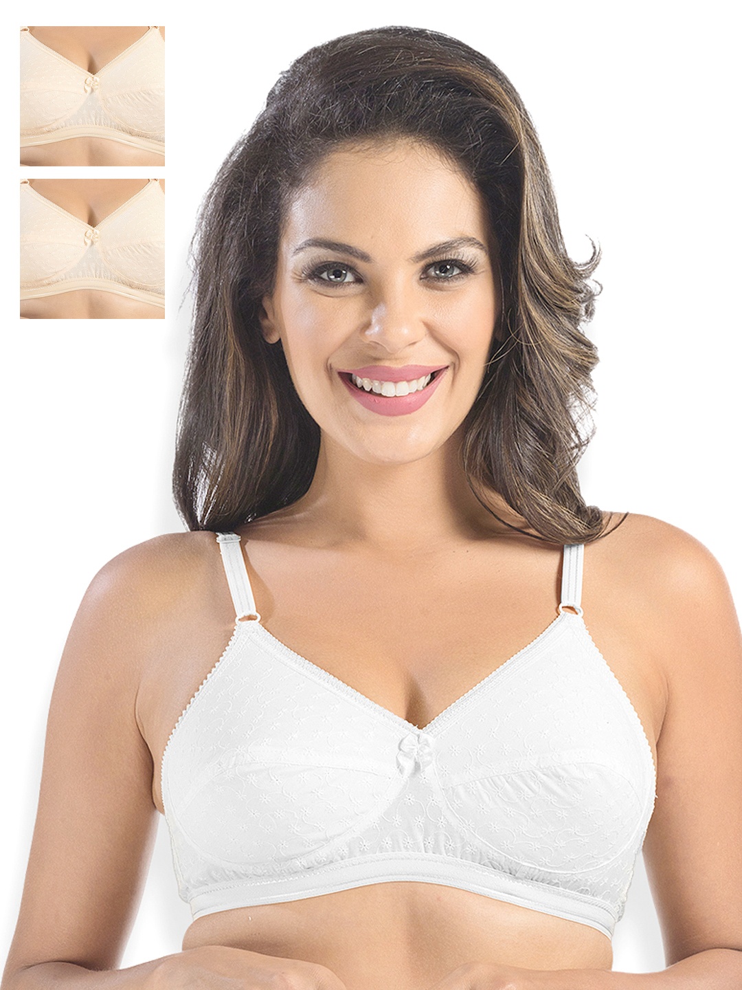 

Sonari Pack of 3 Embroidered Full-Coverage Bras, Nude