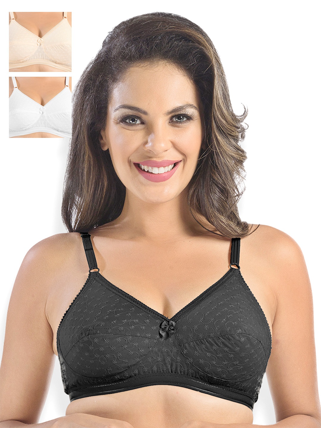 

Sonari Pack of 3 Embroidered Full-Coverage Bras, Black
