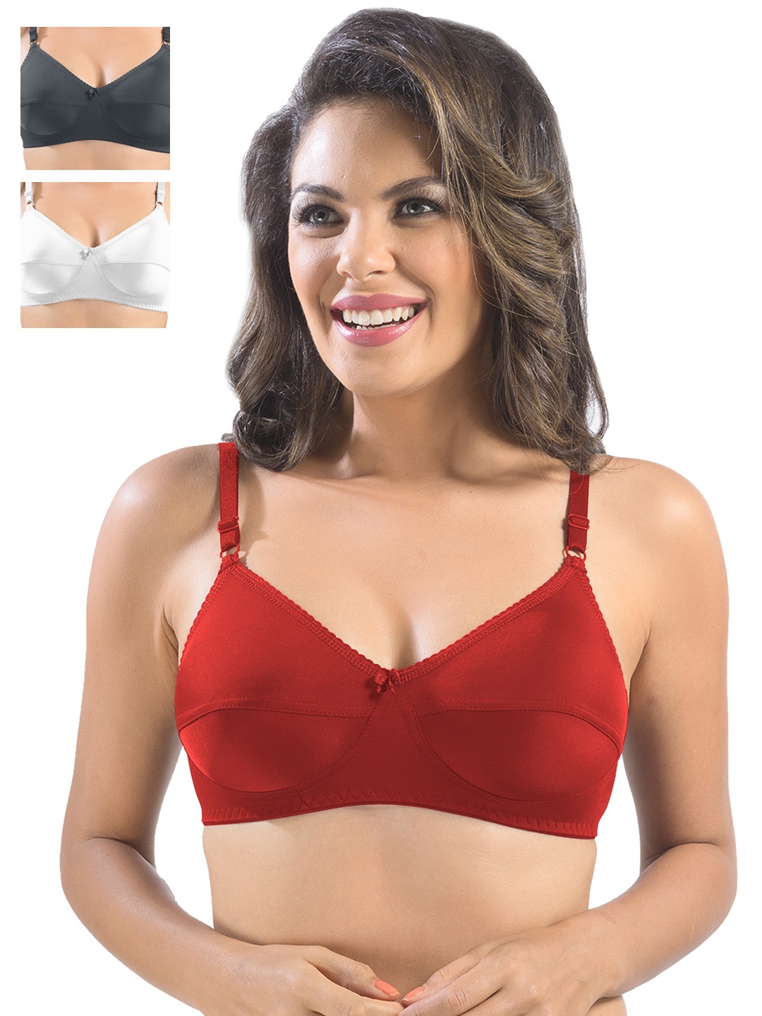 

Sonari Pack of 3 Full-Coverage Bras, Red
