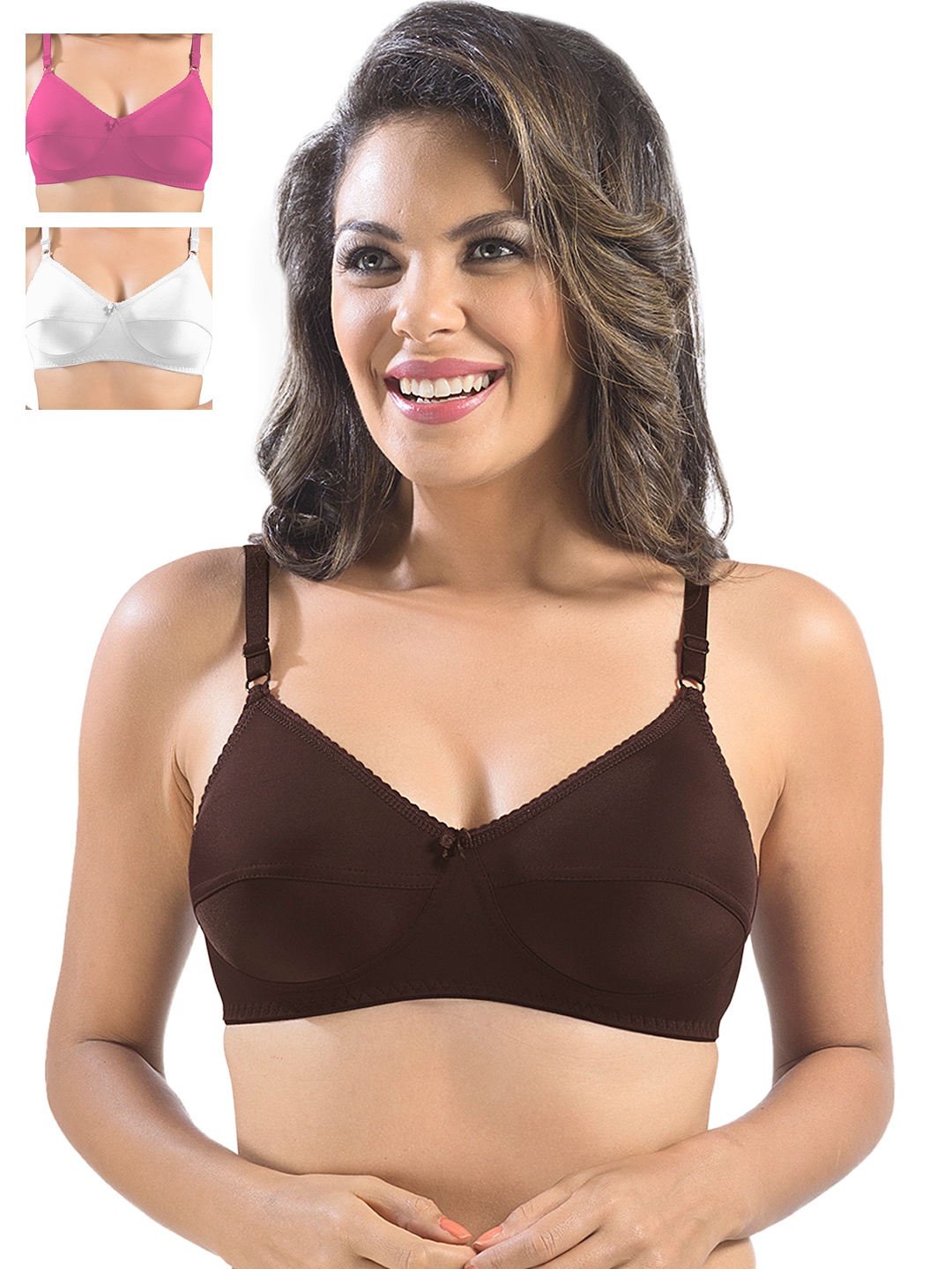 

Sonari Pack of 3 Full-Coverage Bras, Coffee brown