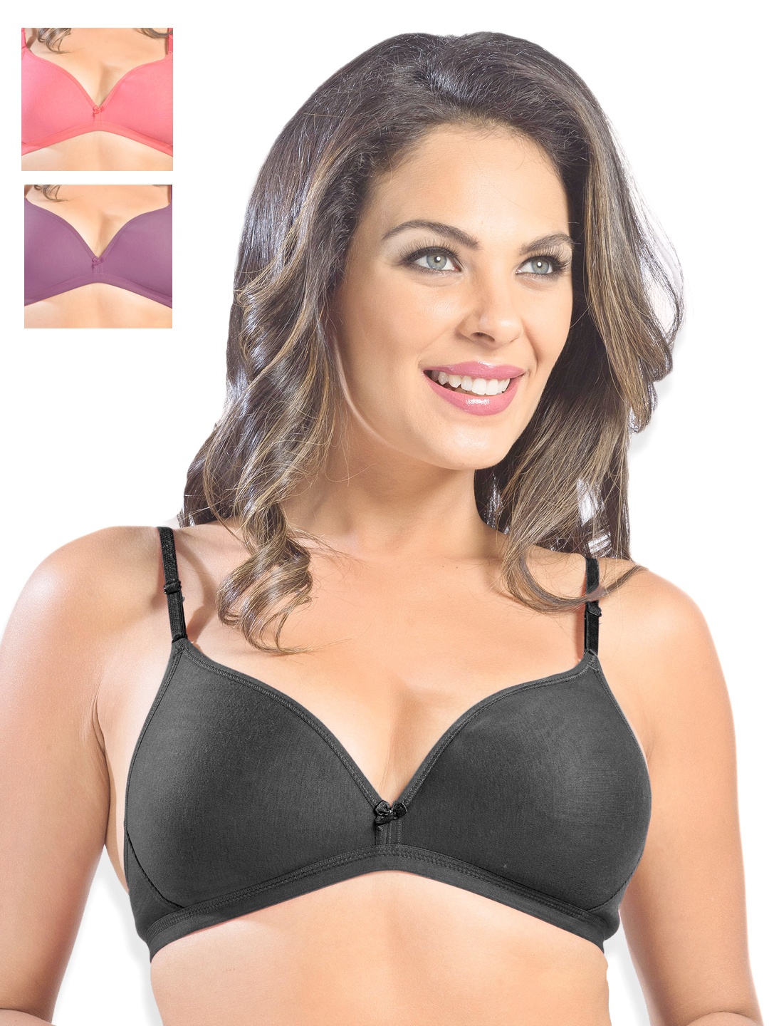 

Sonari Pack of 3 Full-Coverage T-Shirt Bras, Black