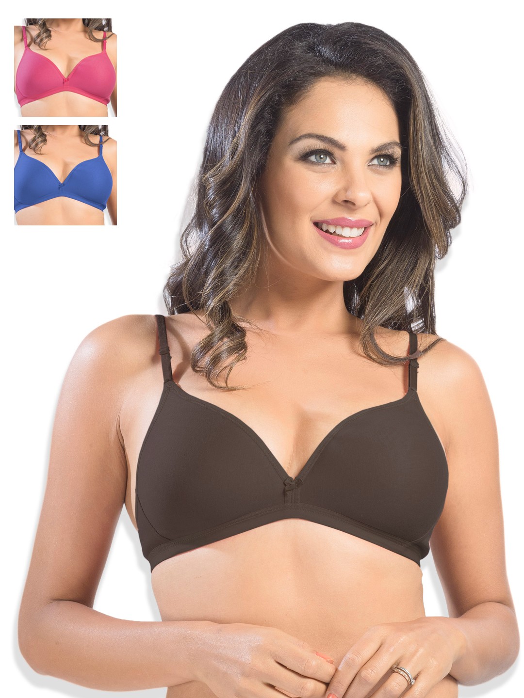 

Sonari Pack of 3 Medium-Coverage Plunge Bras, Coffee brown