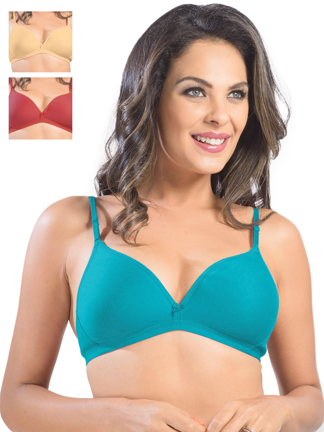 

Sonari Pack of 3 Medium-Coverage Plunge Bras, Turquoise blue