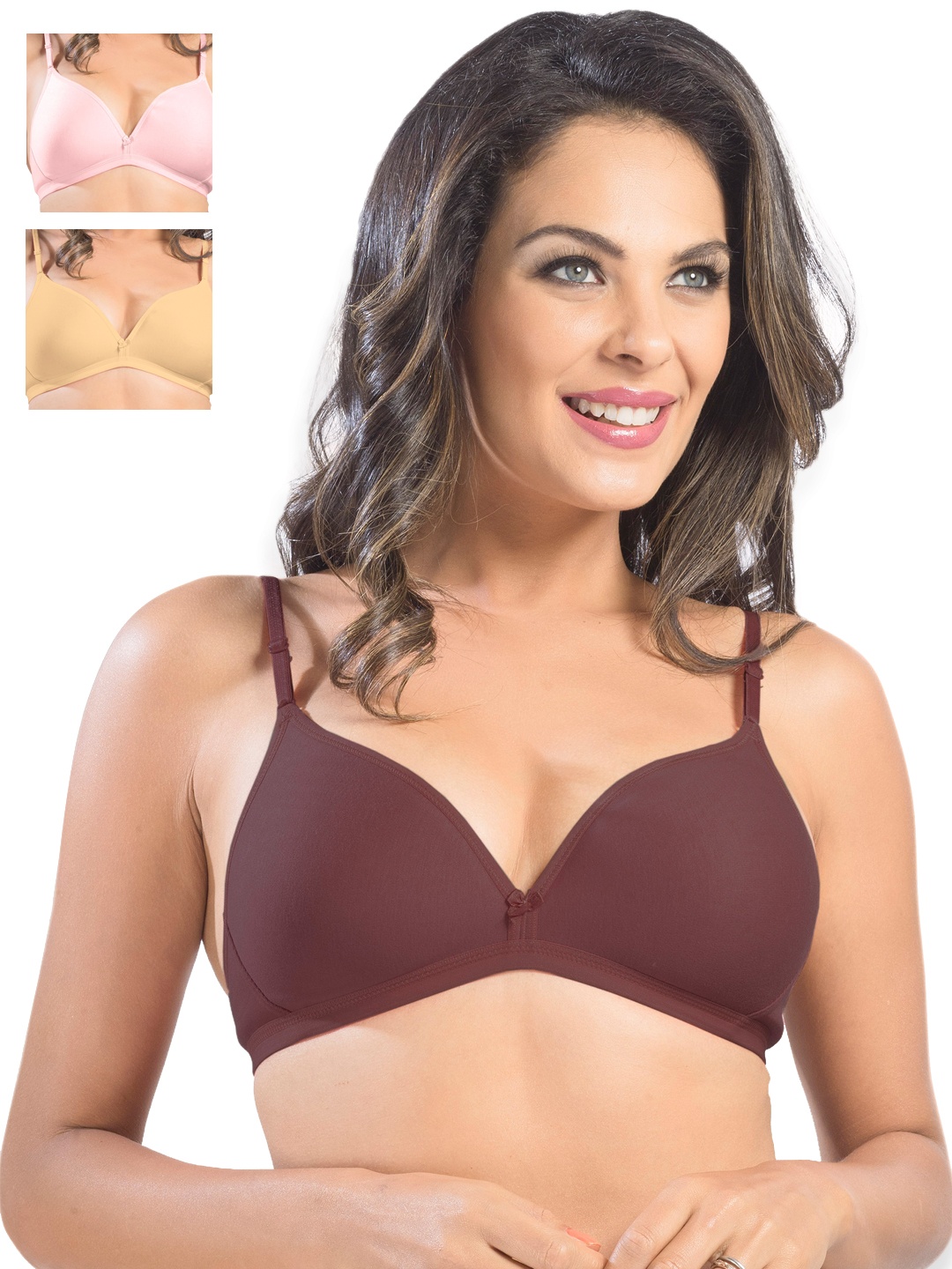 

Sonari Pack of 3 Medium-Coverage Plunge Bras, Brown