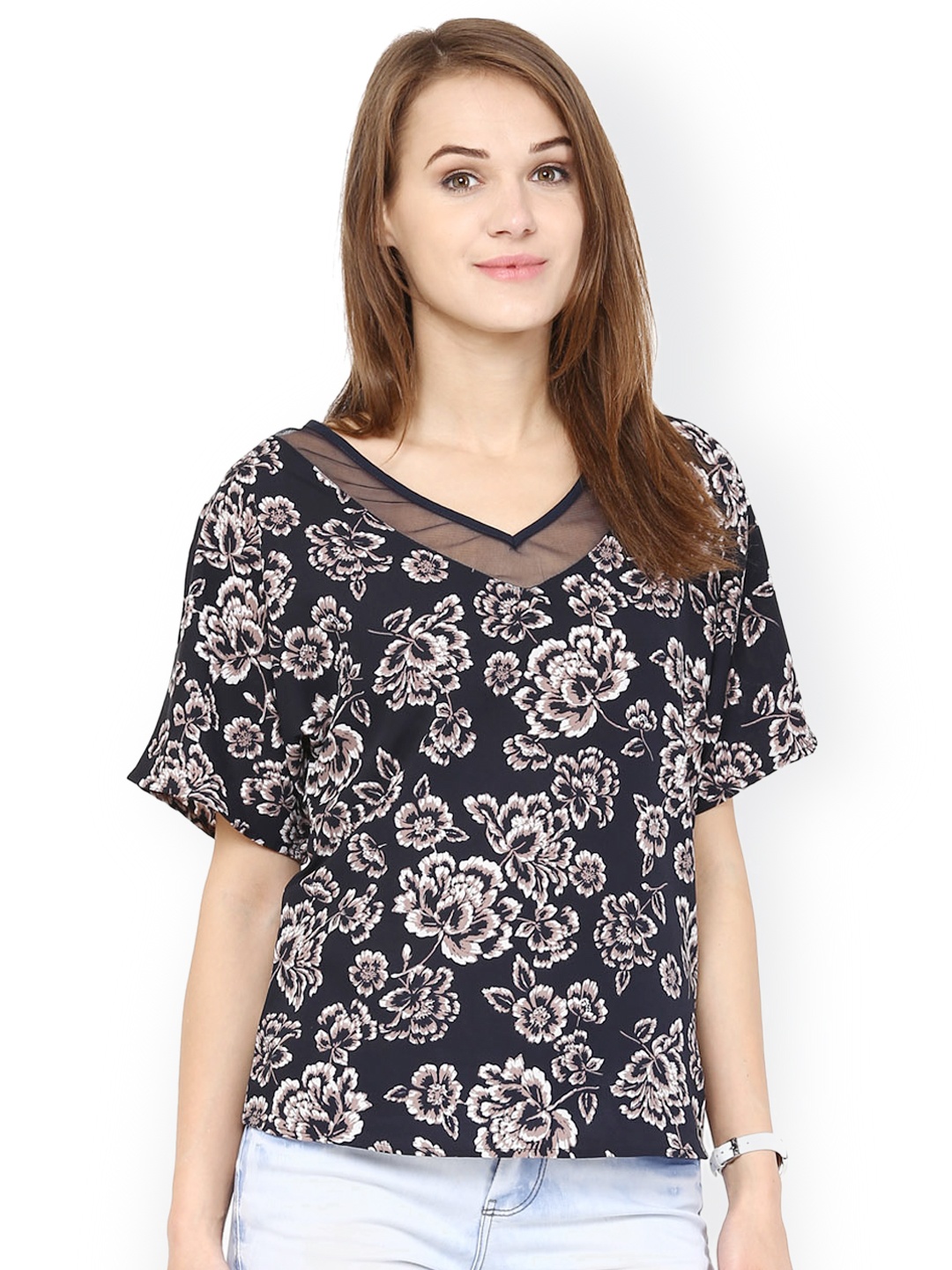 

Harpa Navy Floral Print Top, Navy blue