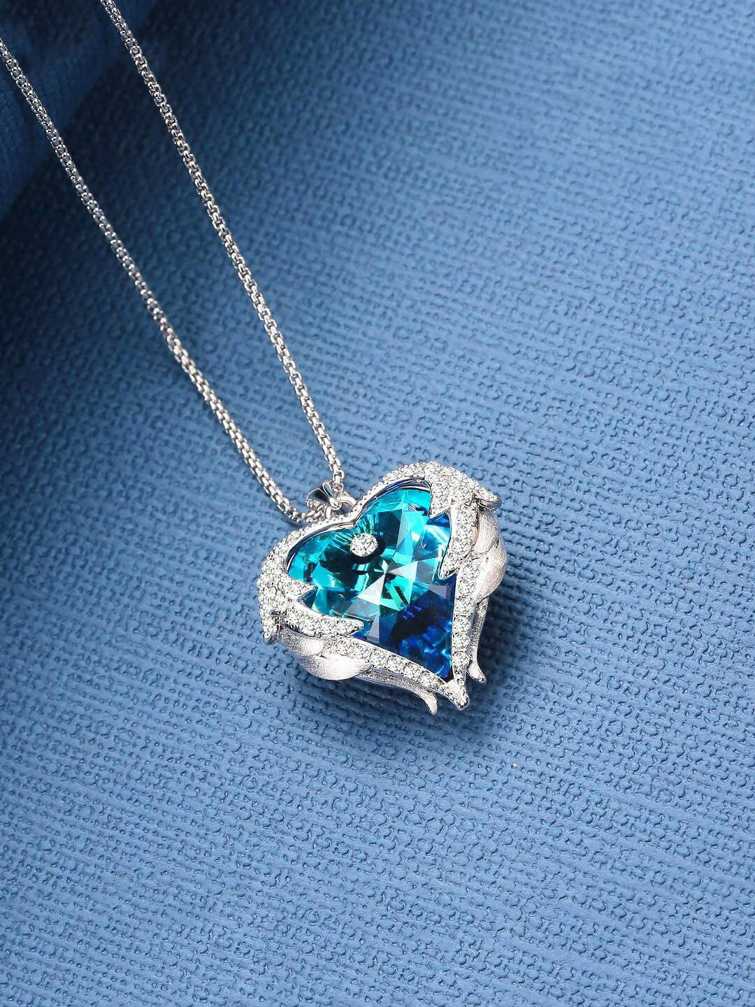 

Yellow Chimes Rhodium-Plated Swarovski Crystal-Studded Heart-Shaped Pendant With Chain, Silver