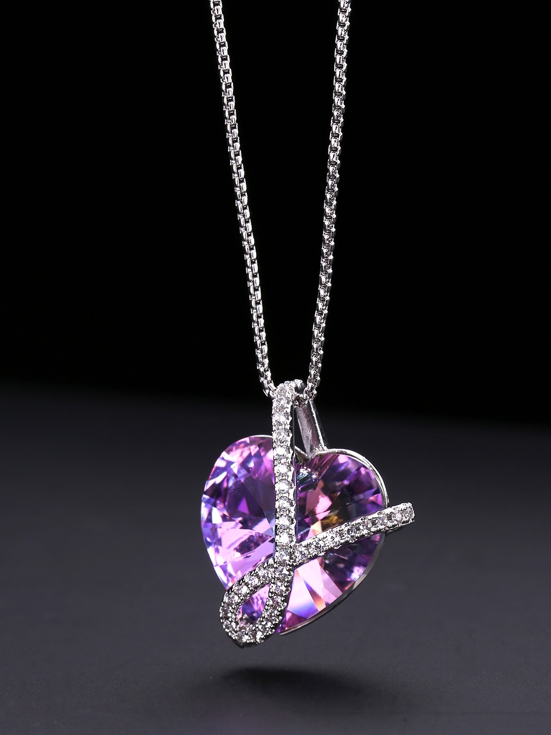 

Yellow Chimes Rhodium-Plated Purple Swarovski Crystal Pendant With Chain